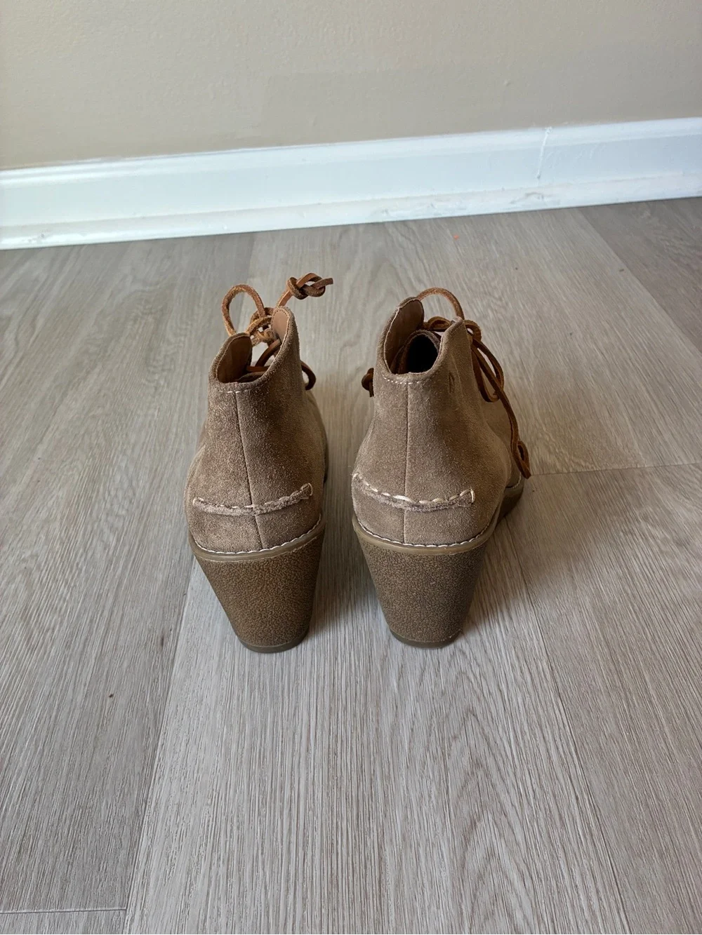 Sperry Stella Prow Taupe Suede Leather Wedge Ankle Booties